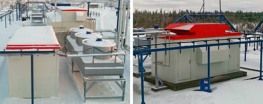 Units for adsorption (on left) and refrigeration dehydration of APG